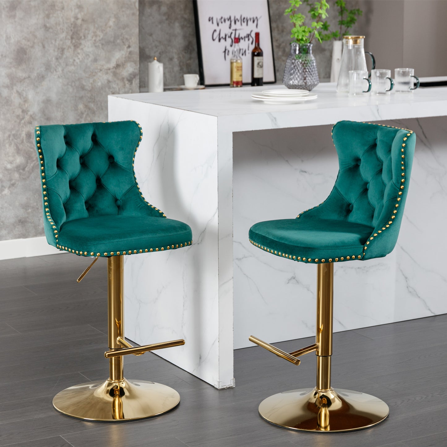 Swivel Bar Stools of 2, LegaHome Velvet Counter Height Barstools, 25-33 Inch Adjustable Height Bar Stools for Kitchen Counter, Modern Upholstered Kitchen Island Chairs, 300lbs Capacity, Beige