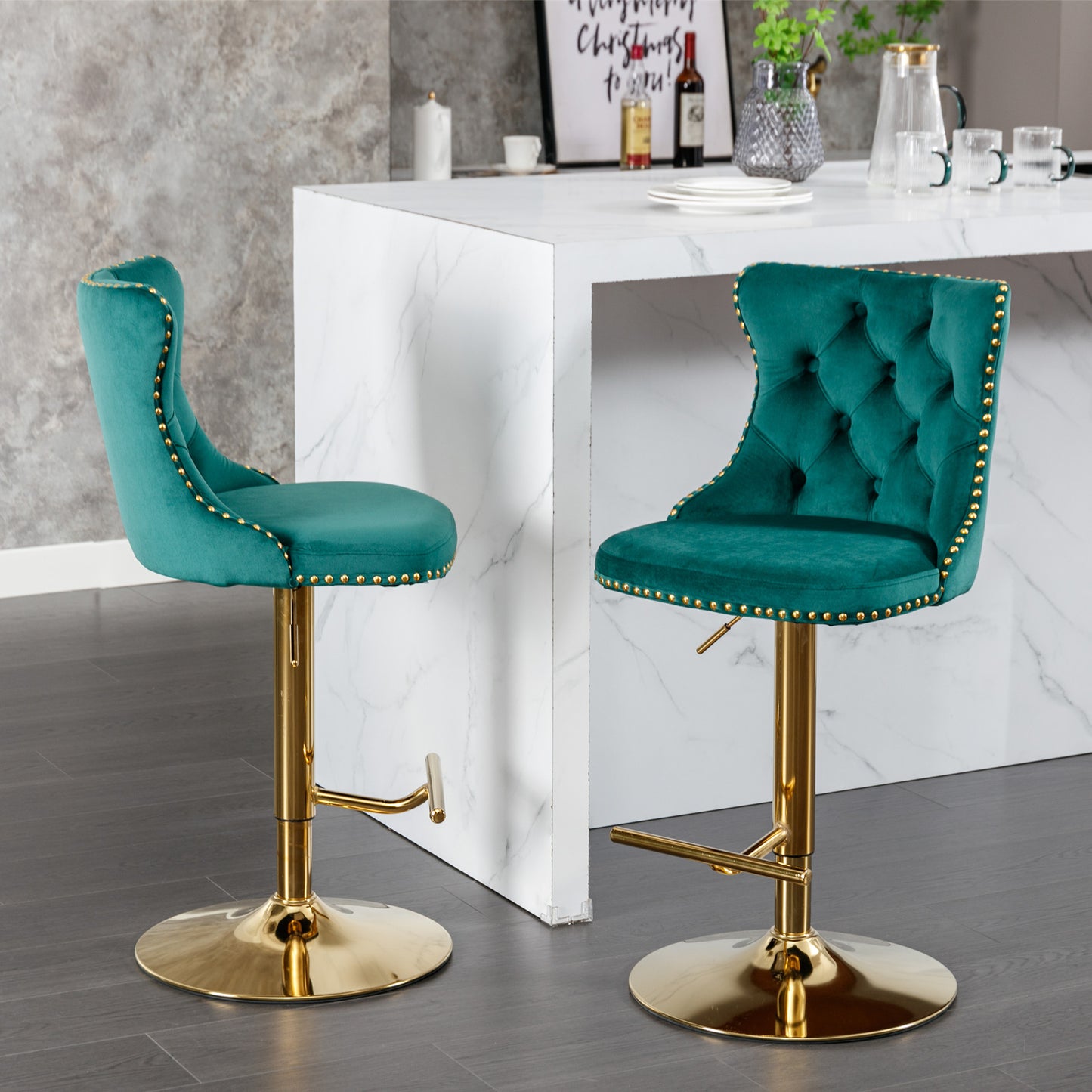 Swivel Bar Stools of 2, LegaHome Velvet Counter Height Barstools, 25-33 Inch Adjustable Height Bar Stools for Kitchen Counter, Modern Upholstered Kitchen Island Chairs, 300lbs Capacity, Beige