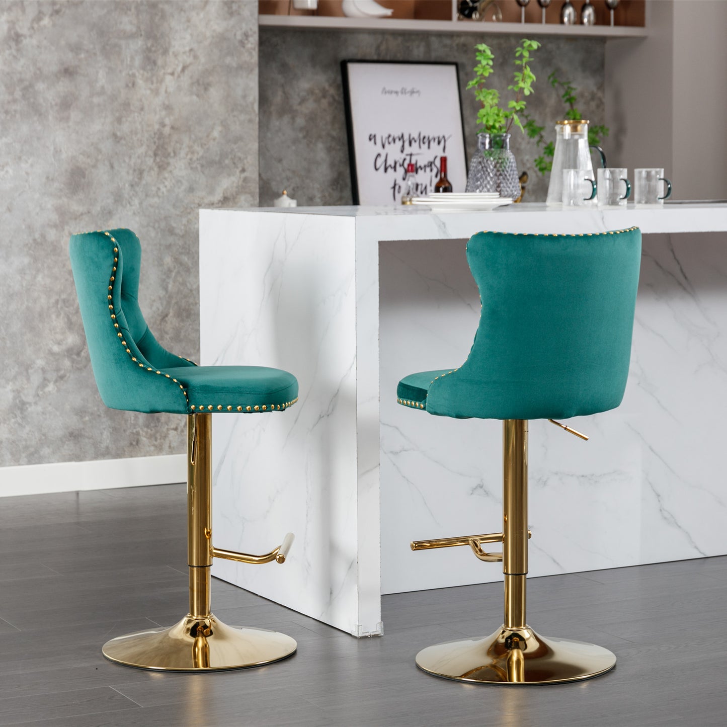 Swivel Bar Stools of 2, LegaHome Velvet Counter Height Barstools, 25-33 Inch Adjustable Height Bar Stools for Kitchen Counter, Modern Upholstered Kitchen Island Chairs, 300lbs Capacity, Beige