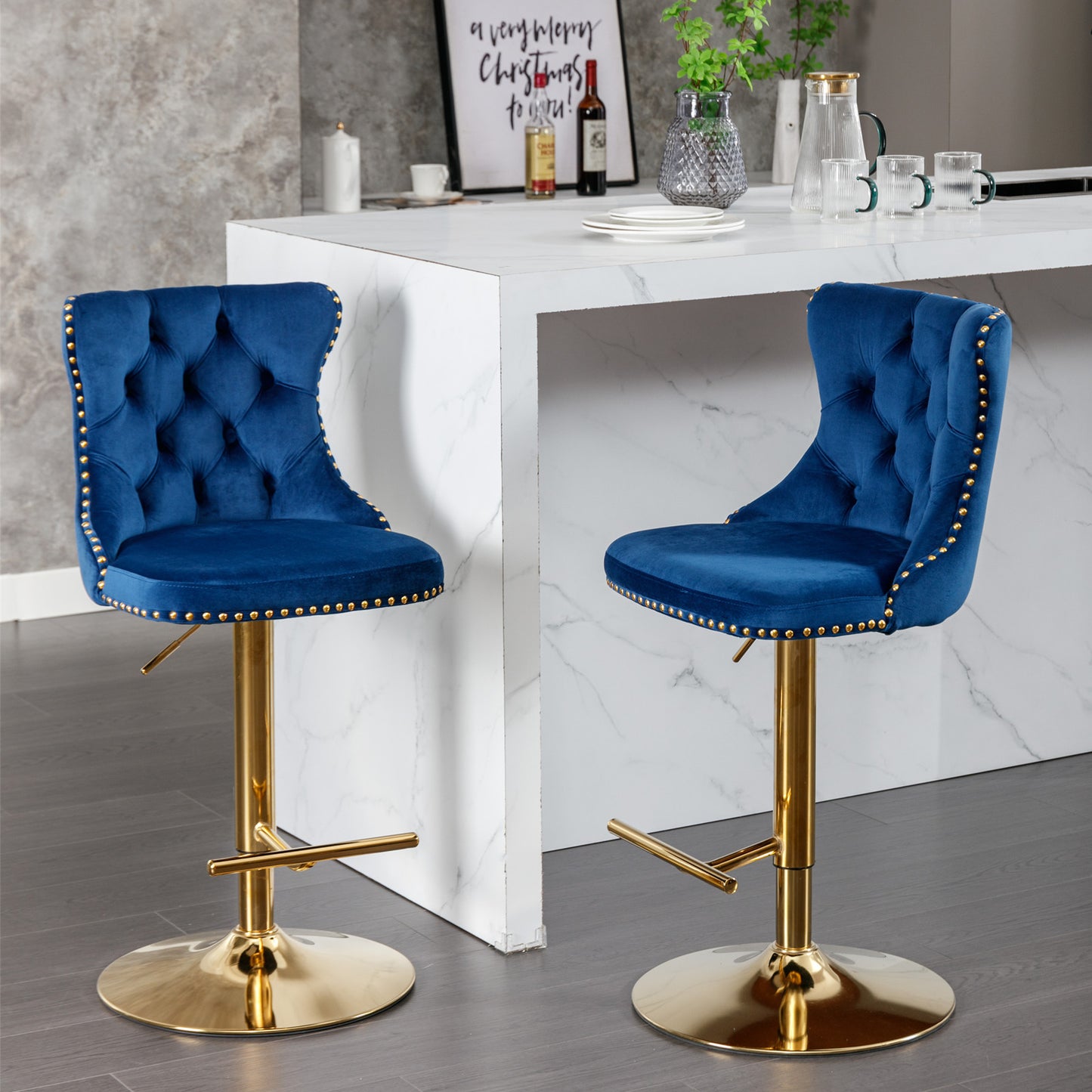 Swivel Bar Stools of 2, LegaHome Velvet Counter Height Barstools, 25-33 Inch Adjustable Height Bar Stools for Kitchen Counter, Modern Upholstered Kitchen Island Chairs, 300lbs Capacity, Beige