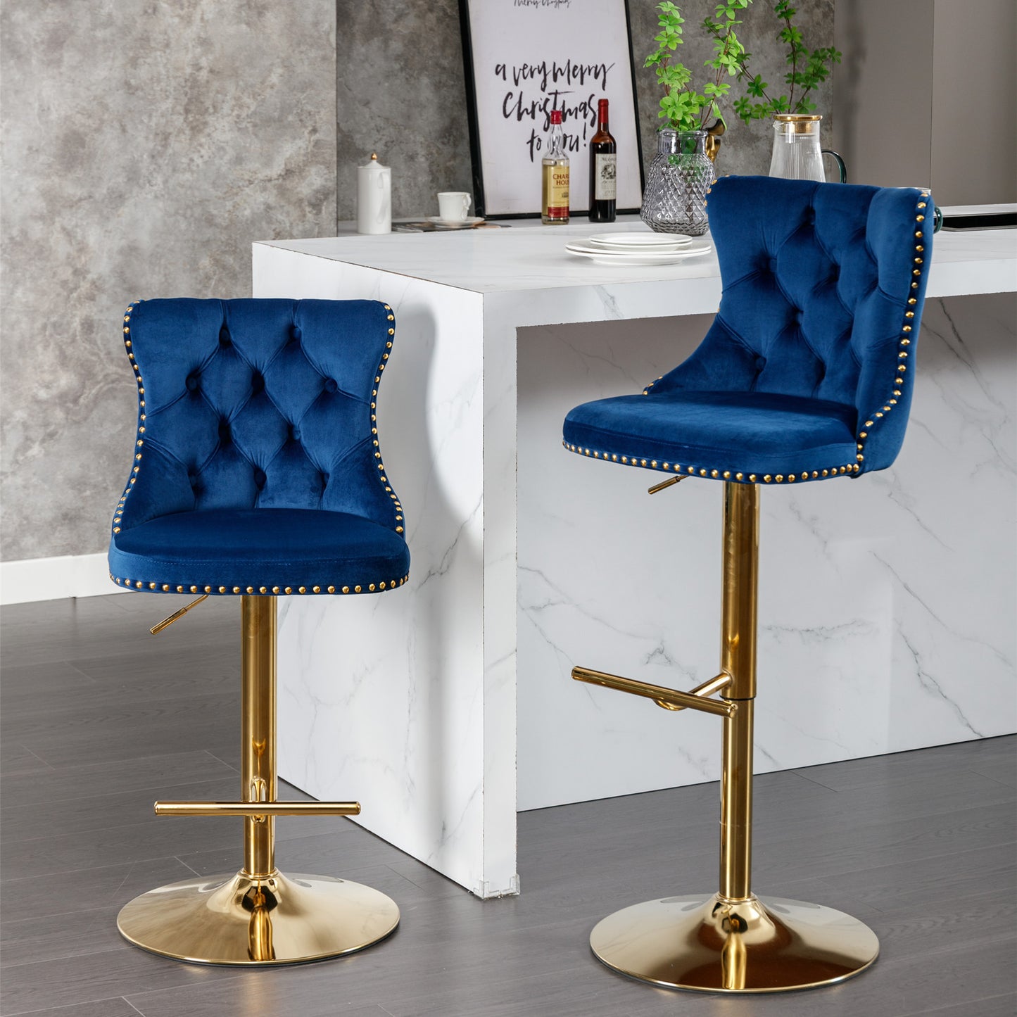 Swivel Bar Stools of 2, LegaHome Velvet Counter Height Barstools, 25-33 Inch Adjustable Height Bar Stools for Kitchen Counter, Modern Upholstered Kitchen Island Chairs, 300lbs Capacity, Beige