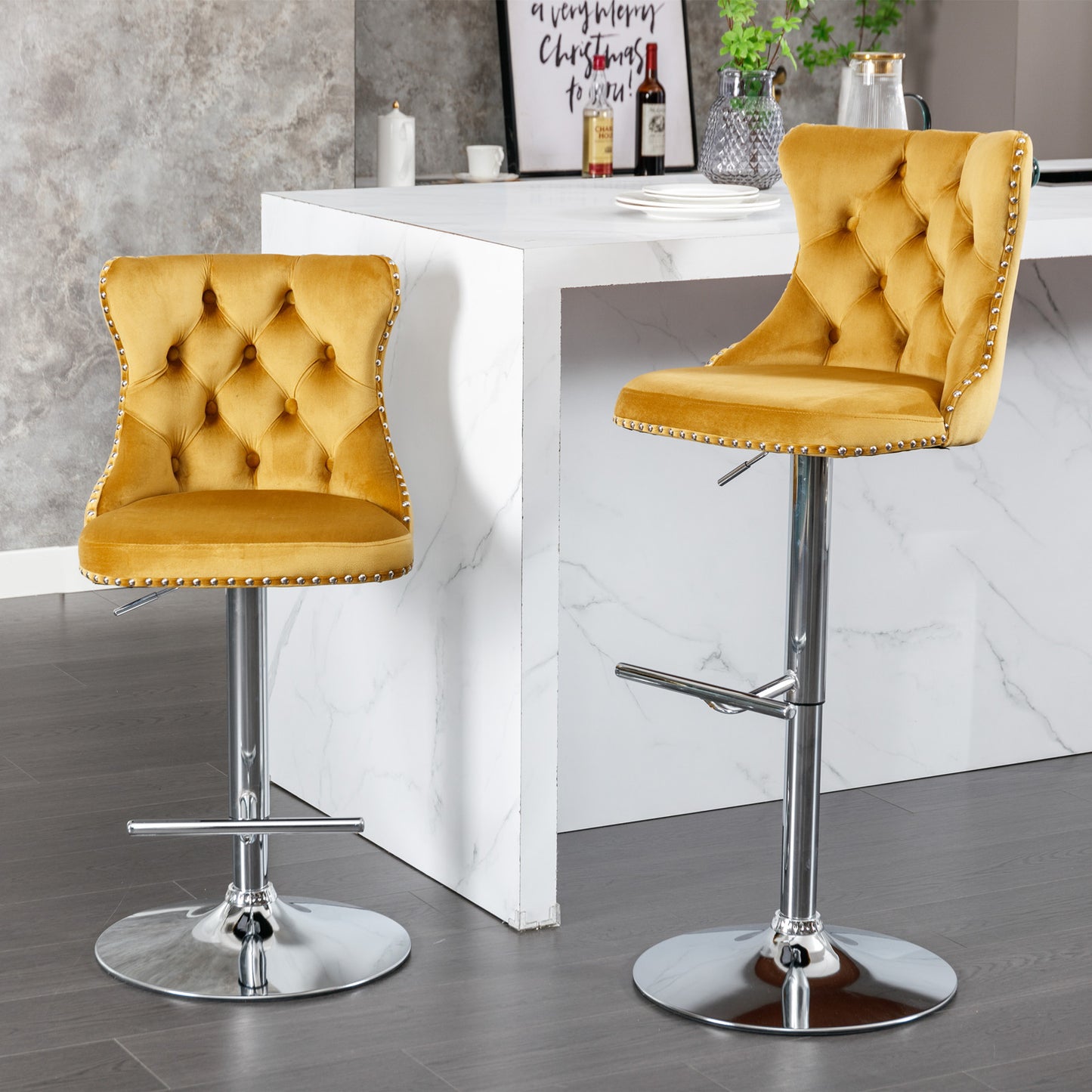 Swivel Bar Stools of 2, LegaHome Velvet Counter Height Barstools, 25-33 Inch Adjustable Height Bar Stools for Kitchen Counter, Modern Upholstered Kitchen Island Chairs, 300lbs Capacity, Pink