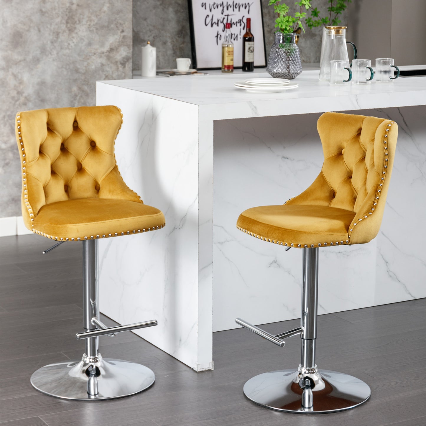 Swivel Bar Stools of 2, LegaHome Velvet Counter Height Barstools, 25-33 Inch Adjustable Height Bar Stools for Kitchen Counter, Modern Upholstered Kitchen Island Chairs, 300lbs Capacity, Pink