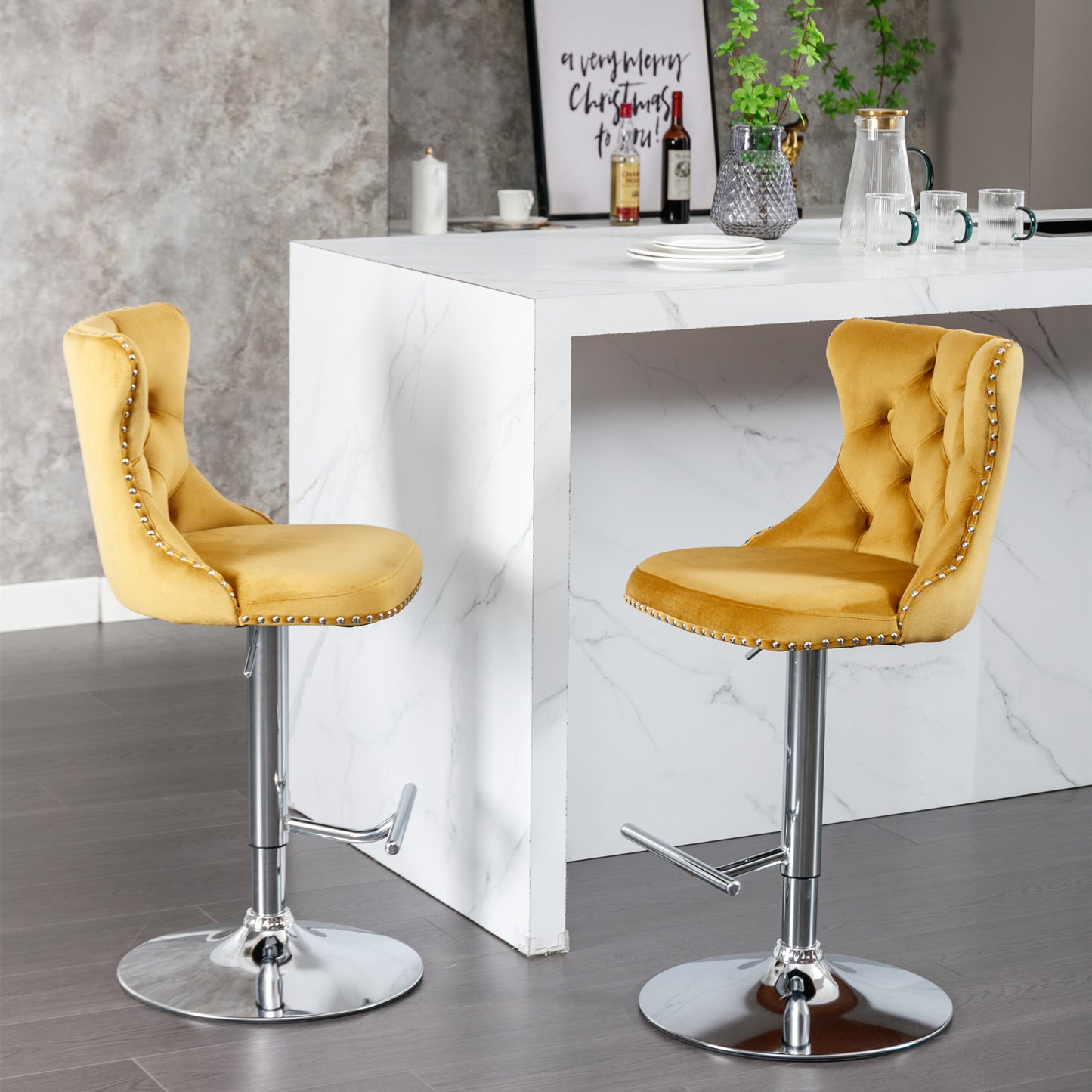 Swivel Bar Stools of 2, LegaHome Velvet Counter Height Barstools, 25-33 Inch Adjustable Height Bar Stools for Kitchen Counter, Modern Upholstered Kitchen Island Chairs, 300lbs Capacity, Pink