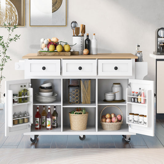LEGAHOME 53.1” Kitchen Island with Rubberwood Drop-Leaf Top
