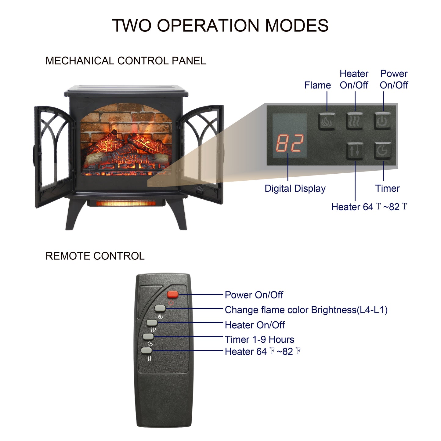 24'' Freestanding Electric Fireplace Heater Stove, Legahome Portable Infrared Fireplace Heater with Remote Control, 3D Realistic Flame, Adjustable Brightness, Temp Control and Timer