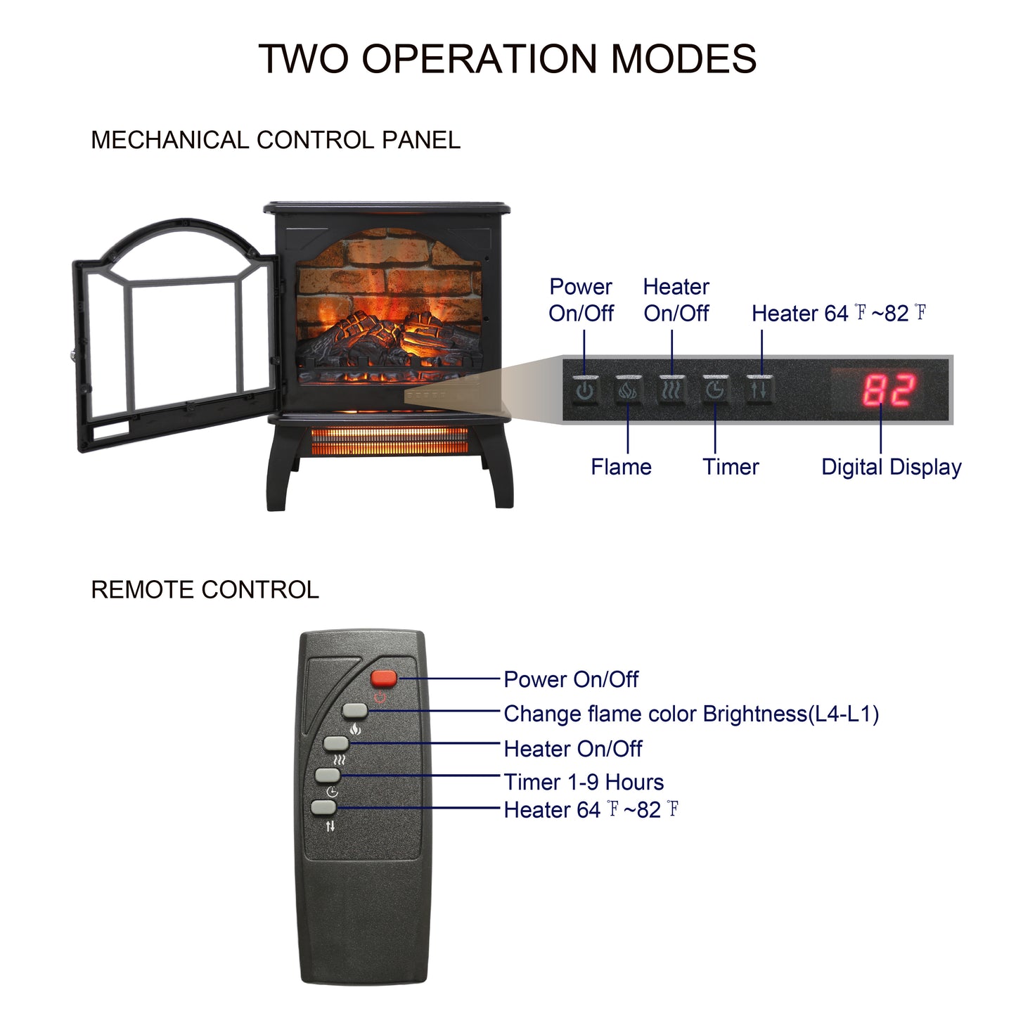 Electric Fireplace Heater Stove, Legahome 18'' Freestanding Infrared Fireplace Heater with Remote Control, 3D Realistic Flame, Adjustable Brightness, Temp Control and Timer