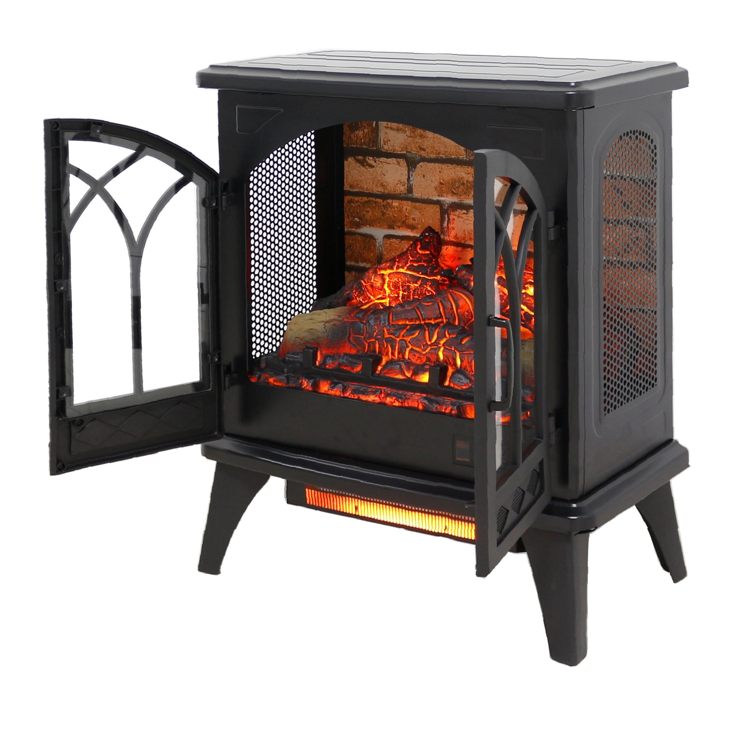 24'' Freestanding Electric Fireplace Heater Stove, Legahome Portable Infrared Fireplace Heater with Remote Control, 3D Realistic Flame, Adjustable Brightness, Temp Control and Timer