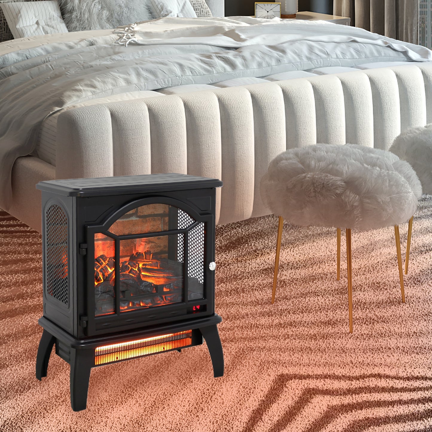 Electric Fireplace Heater Stove, Legahome 18'' Freestanding Infrared Fireplace Heater with Remote Control, 3D Realistic Flame, Adjustable Brightness, Temp Control and Timer