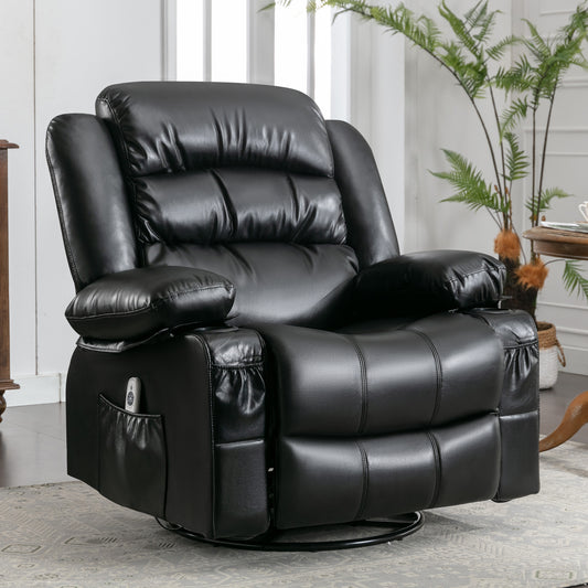 Manual Rocker Recliners, 360° Swivel Recliner Chair for Living Room, PU Leather Swivel Rocker Recliner with Massage and Heat, Home Theater Rocking Recliner with Cup Holder, Brown