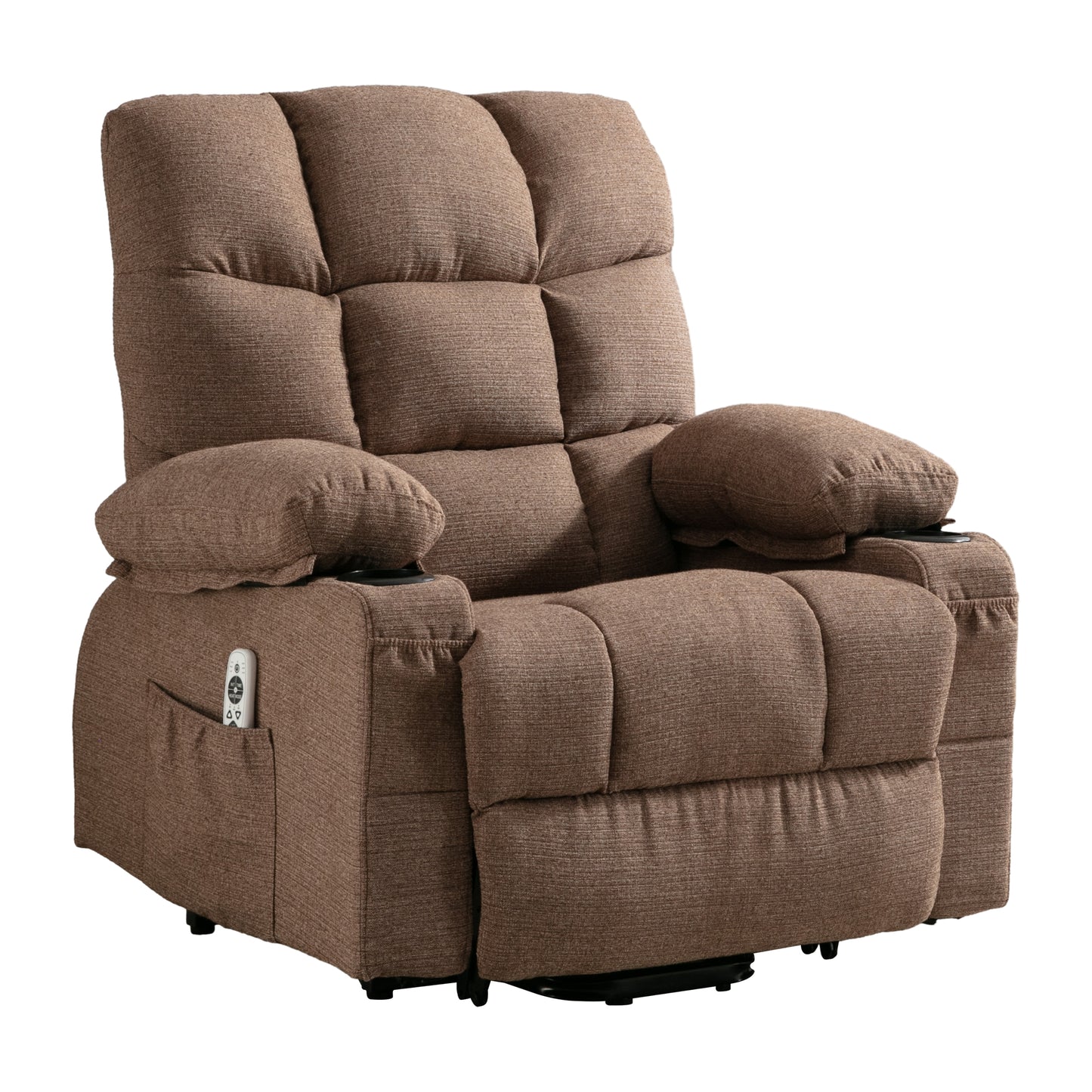 Lift Recliner Chair, 23.6 in Wide Large Power Lift Chair Recliner for Elderly, Electric Lift Recliner for Living Room with Heat and Massage, Cup Holders and Side Pocket, Brown