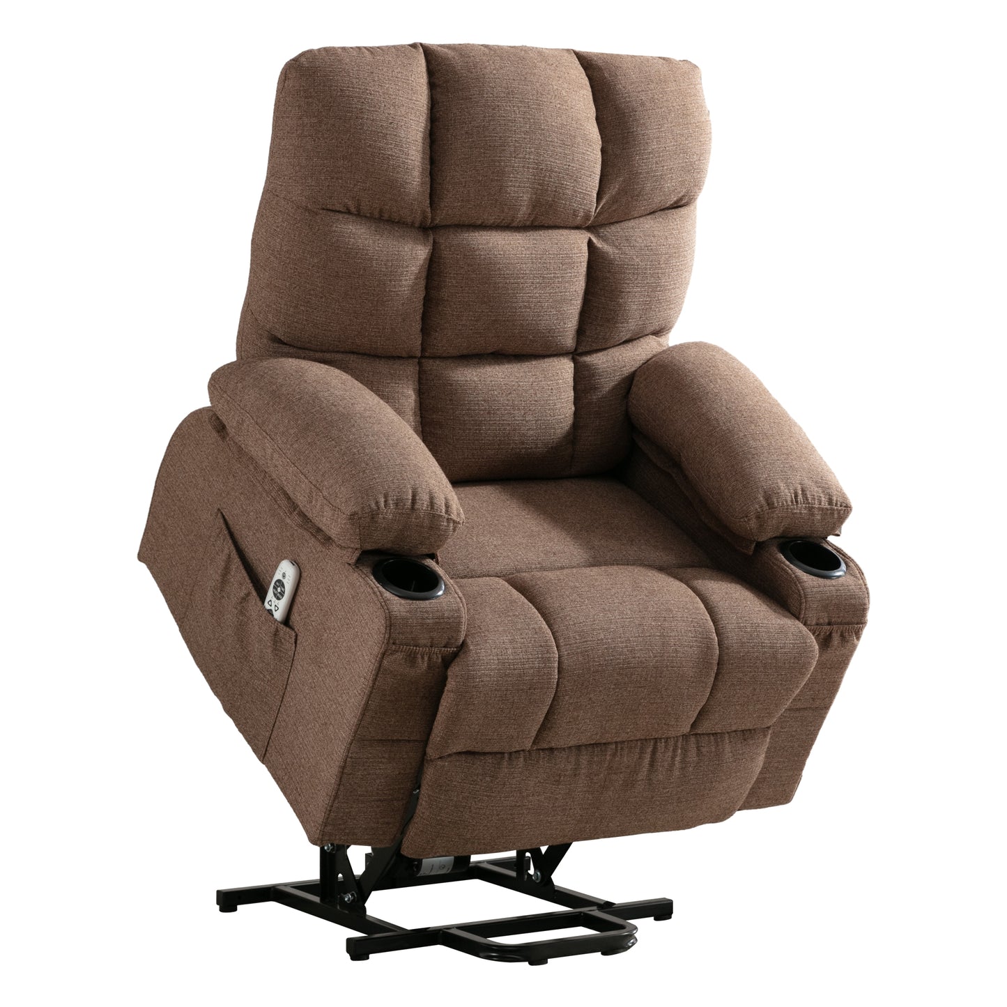 Lift Recliner Chair, 23.6 in Wide Large Power Lift Chair Recliner for Elderly, Electric Lift Recliner for Living Room with Heat and Massage, Cup Holders and Side Pocket, Brown