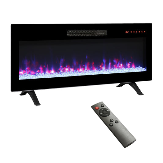 Electric Fireplace Recessed and Wall Mounted, Legahome Fireplace Heater with Remote Control, Linear Fireplace with Timer, Crystal, Adjustable Flame Color and Ember Bed Color, Freestanding