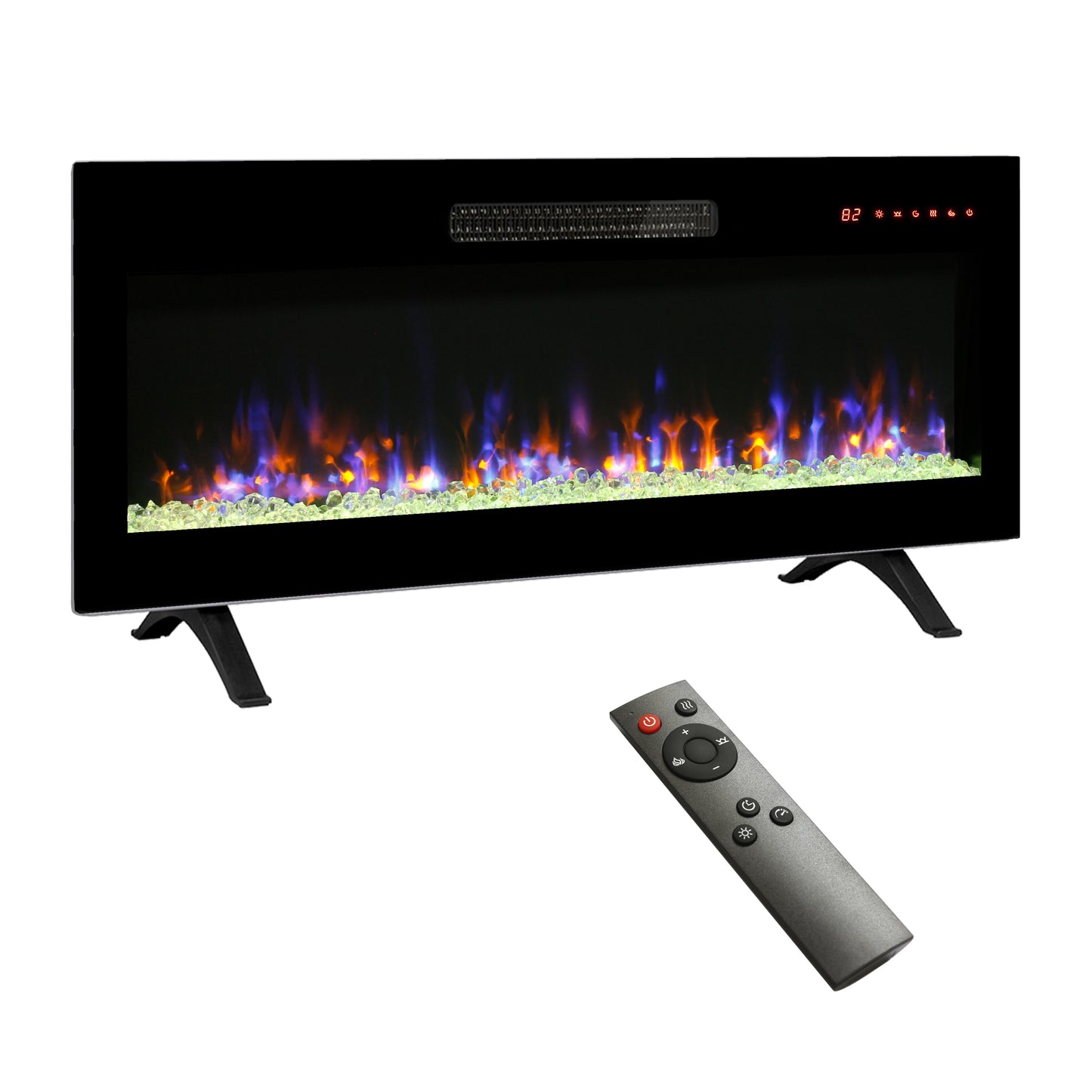 Electric Fireplace Recessed and Wall Mounted, Legahome Fireplace Heater with Remote Control, Linear Fireplace with Timer, Crystal, Adjustable Flame Color and Ember Bed Color, Freestanding