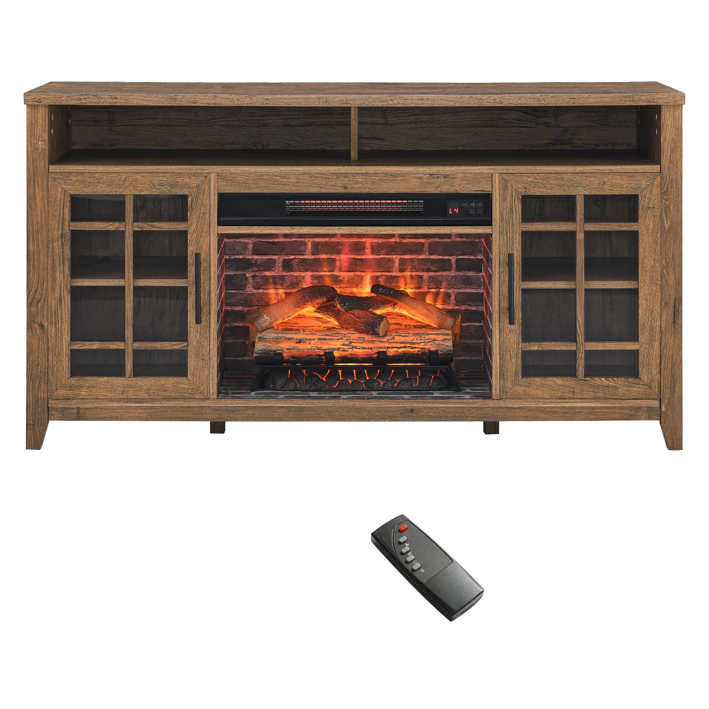 Electric Fireplace TV Stand for 55inch TV, BTMWAY 47.6" TV Stand with 18" Electric Fireplace, Entertainment Center TV Console for Living Room, with Storage Cabinet and Open Shelves, Brown