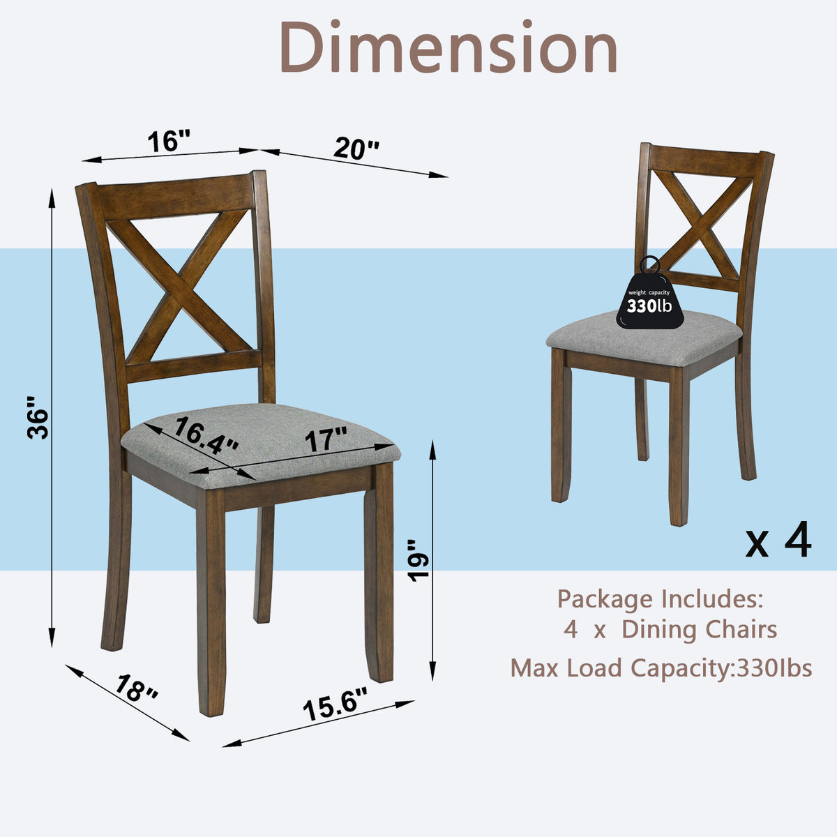 LEGAHOME X-Back Dining Chairs Set of 4