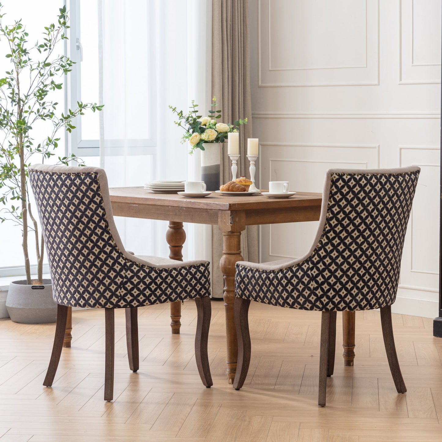 Dining Chairs Set of 2, LEGAHOME Yellow Fabric Upholstered Dining Chairs, Mid-century Kitchen Chairs with High Back, Bronze Nail Head, Solid Wood Legs, Yellow, 2 Pcs