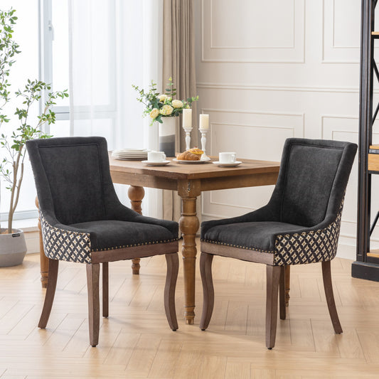 Dining Chairs Set of 2, LEGAHOME Yellow Fabric Upholstered Dining Chairs, Mid-century Kitchen Chairs with High Back, Bronze Nail Head, Solid Wood Legs, Yellow, 2 Pcs