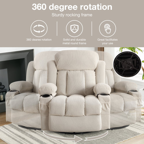 24.4in Rocker Recliner with Massage and Heat, Manual Swivel Rocker Recliner Chair for Living Room, Velvet Glider Rocking Recliner for Adults, Home Theater Message Recliner with Footrest