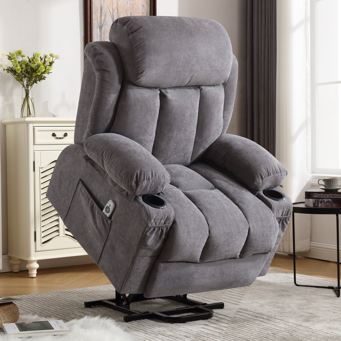 Power Lift Recliner Chair, Legahome Recliners for Elderly with Heat and Massage, Electric Lift Elderly Sofa for Living Room, with Cuper Holder, Pocket, USB Port, 330lbs Weight Capacity, Gray