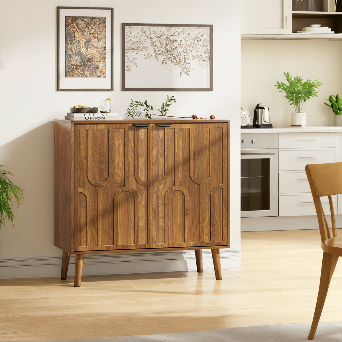Sideboard Buffet Cabinet with 2 Doors, LEGAHOME Mid-Century Modern Storage Cabinet, Wood Sideboard Cabinet, Coffee Bar Table for Living Room Dinning Room Kitchen, Walnut