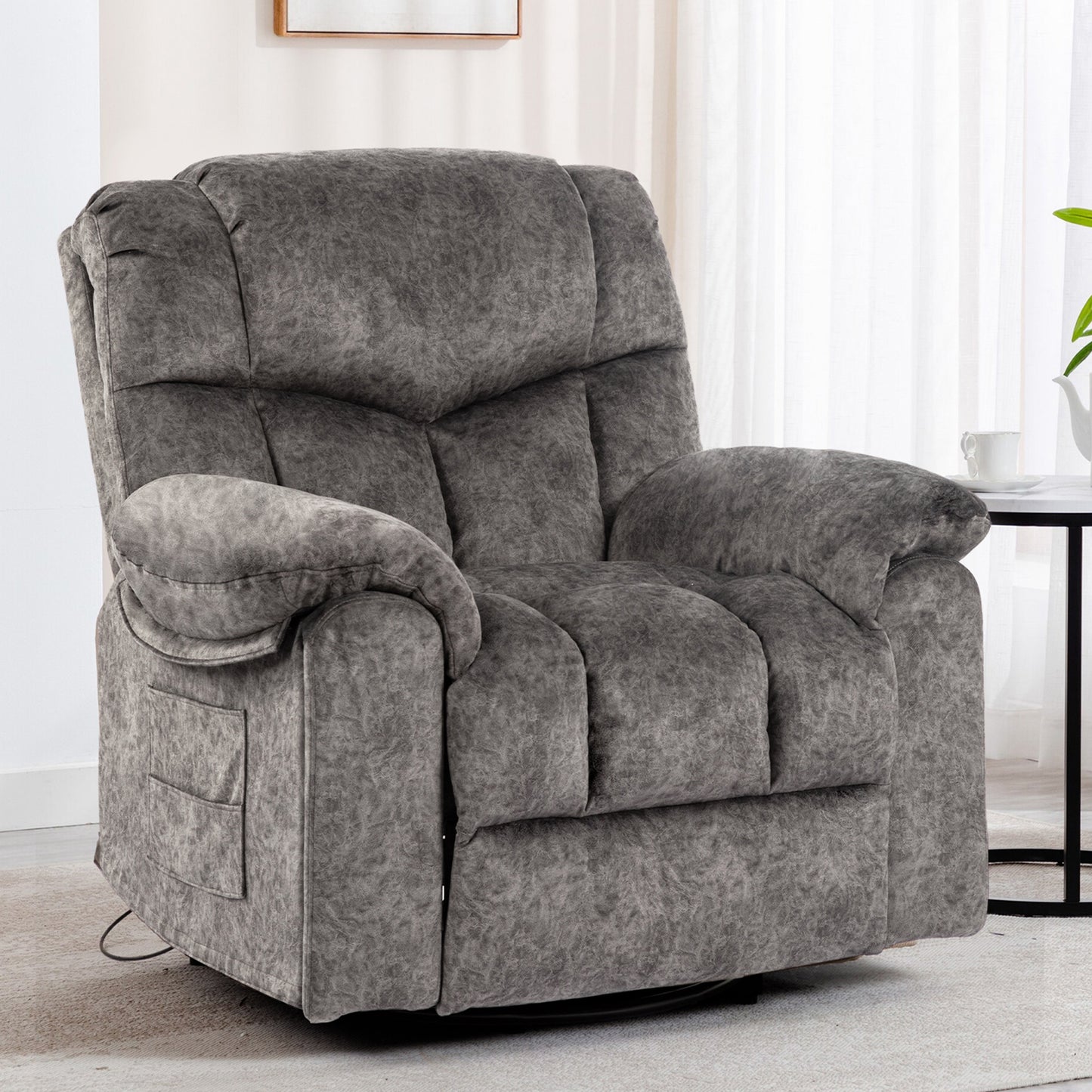 Rocker Recliner, Swivel Rocker Recliner Chair with Heat and Massage, Massage Recliner Chair for Living Room, Elderly Single Lounge Chair for Nursery Living Room Home Theater Office, Blue