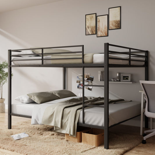 Full Size Bunk Beds, Heavy Duty Bunk Beds For Kids Full over Full, Metal Bunk Beds No Box Spring Needed for Adults, 450ls Weight Capacity, White