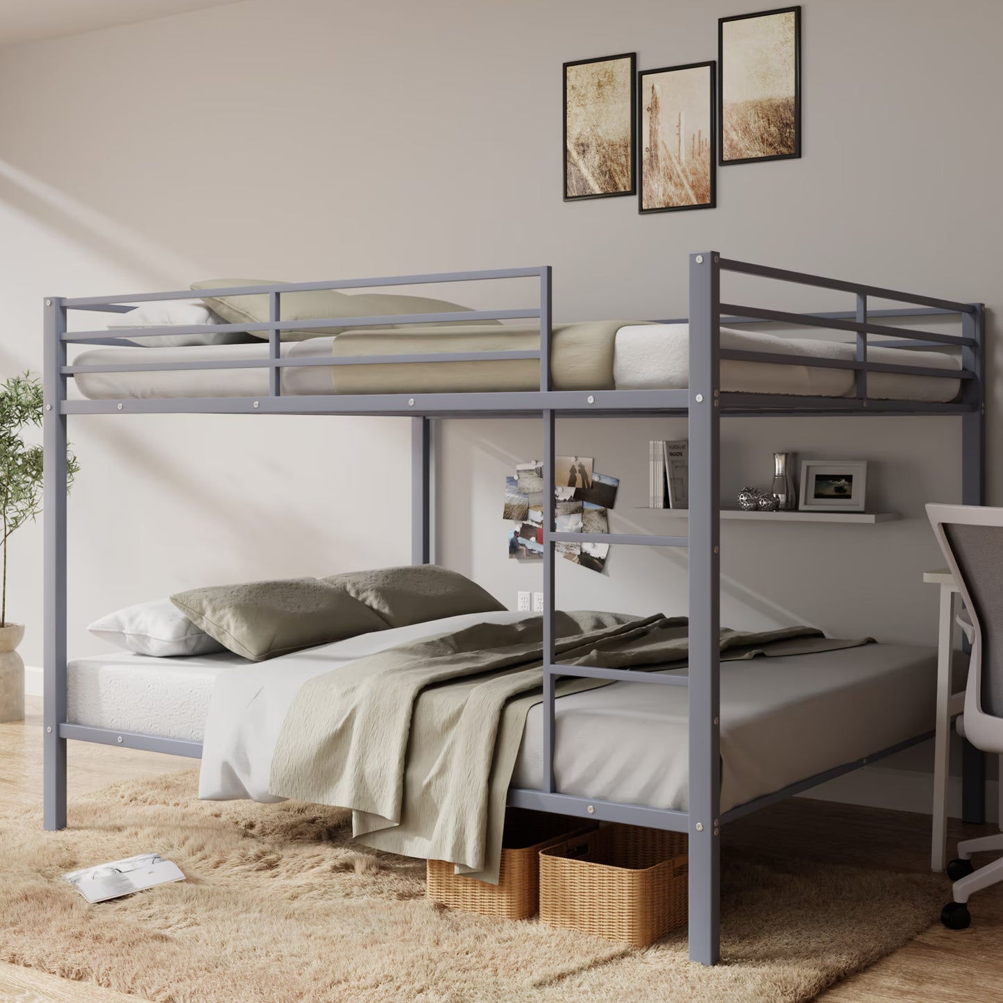 Full Size Bunk Beds, Heavy Duty Bunk Beds For Kids Full over Full, Metal Bunk Beds No Box Spring Needed for Adults, 450ls Weight Capacity, White