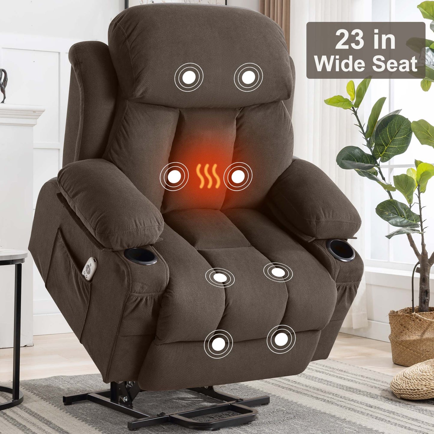 Power Lift Recliner Chair, Legahome Recliners for Elderly with Heat and Massage, Electric Lift Elderly Sofa for Living Room, with Cuper Holder, Pocket, USB Port, 330lbs Weight Capacity, Brown