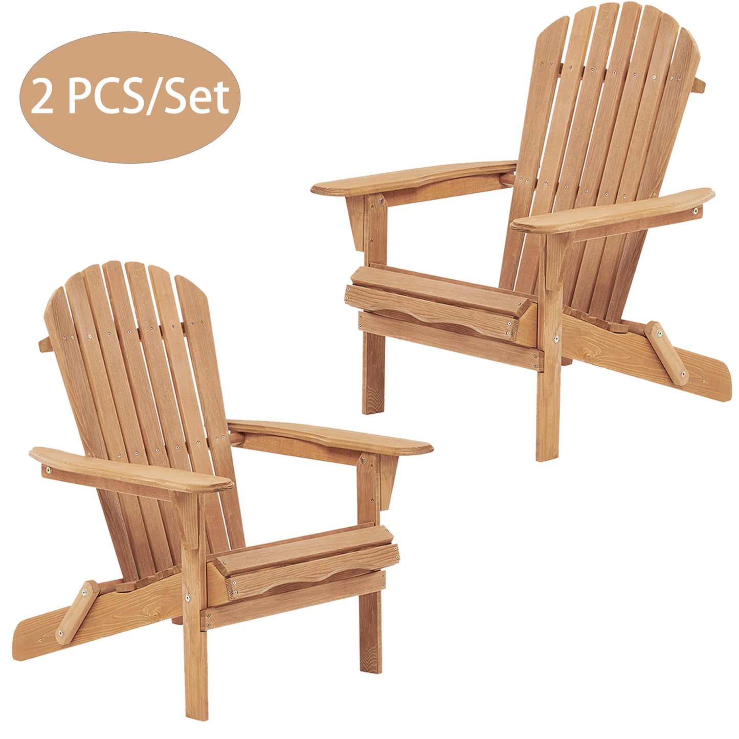 Adirondack Chair, Legahome 2 Pcs Outdoor Folding Adirondack Chair, Outdoor Wooden Adirondack Chair Set of 2, Weather Resistant Patio Furniture Chair Set for Deck, Garden, Backyard, Brown