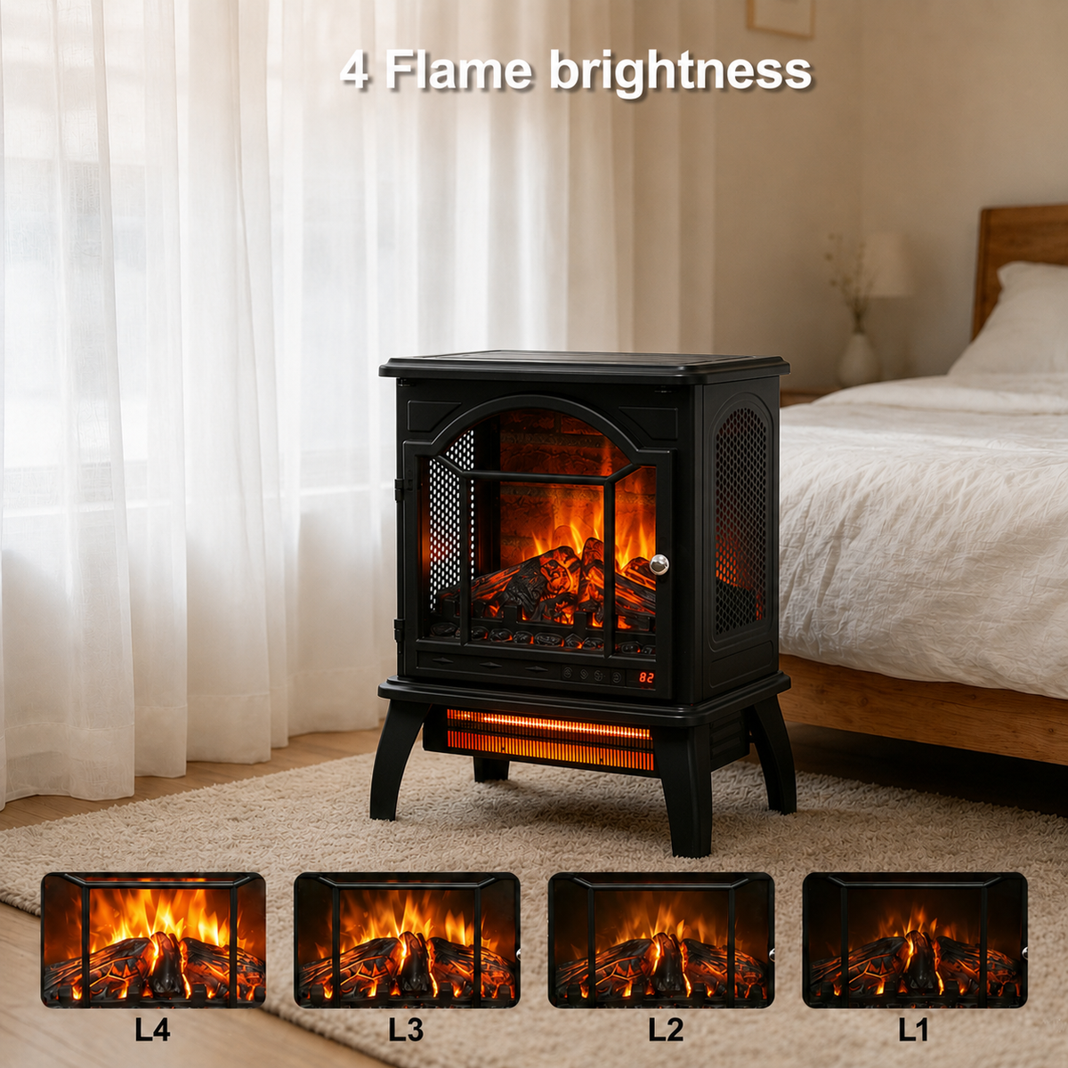 Electric Fireplace Heater, Legahome 18'' Freestanding Fireplace Heater Stove with Remote Control, 3D Flame Effect, Adjustable Brightness, Temp Control and Timer, Brick Background