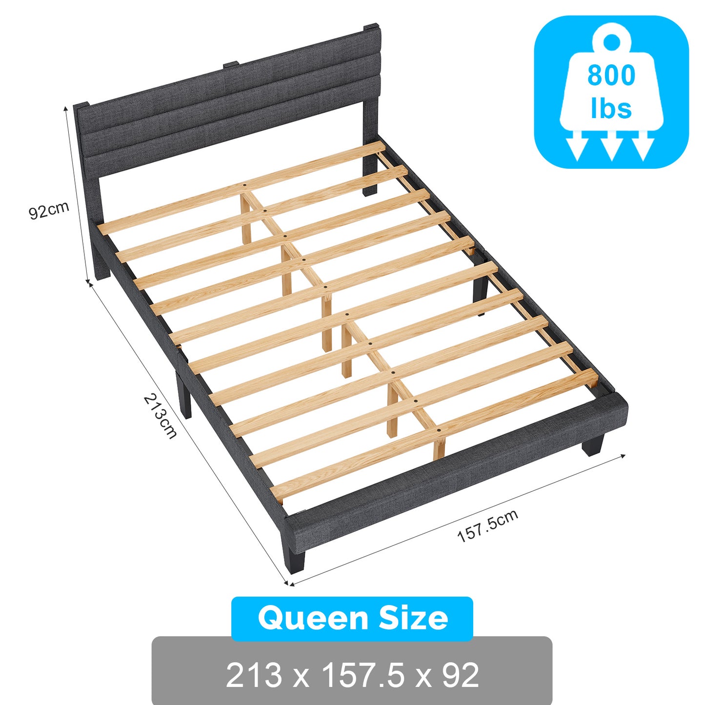 Queen Bed with Adjustable Headboard, LEGAHOME Queen Size Linen Upholstered Platform Bed Frame with 800lbs Support, No Box Spring Needed, Wood Slat Support, Noise Free, Gray