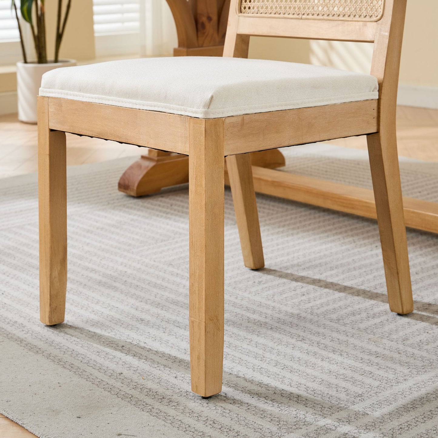 Dining Chairs Set of 2, Modern Farmhouse Dining Chair with Cane Back, LEGAHOME Upholstered Kitchen Chair, Wood Side Chair for Kitchen Dining Room, Beige