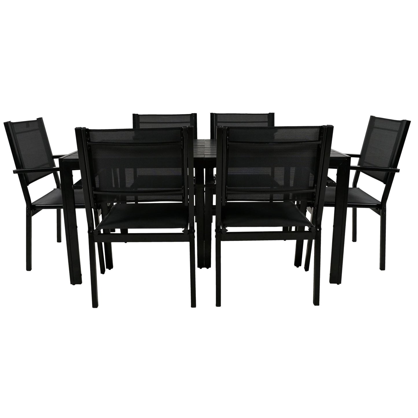 7 Pieces Outdoor Furniture Set, Legahome Modern Outdoor Patio Dining Sets, Patio Dining Furniture Set with 6 Textile Chairs and Dining Table, Patio Conversation Set for Backyard Poolside, Black