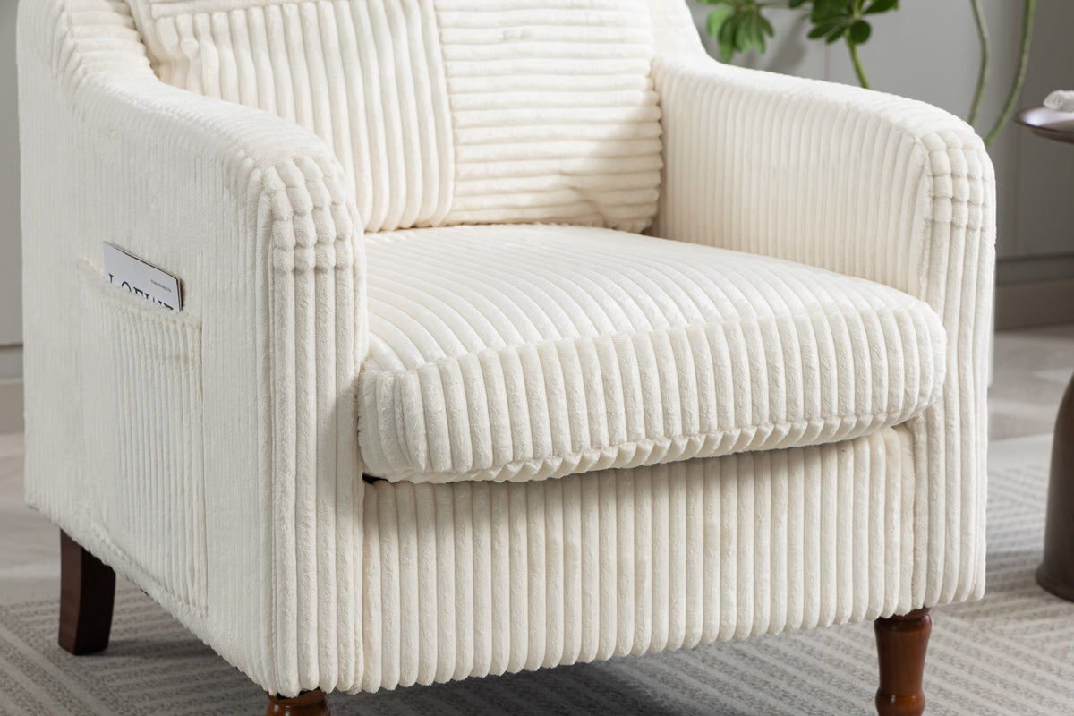 Accent Chair, Legahome Corduroy Upholstered Living Room Chair with Solid Wood Legs and High Resilience Cushion, Modern Farmhouse Comfy Reading Chair Armchair with Side Pocket