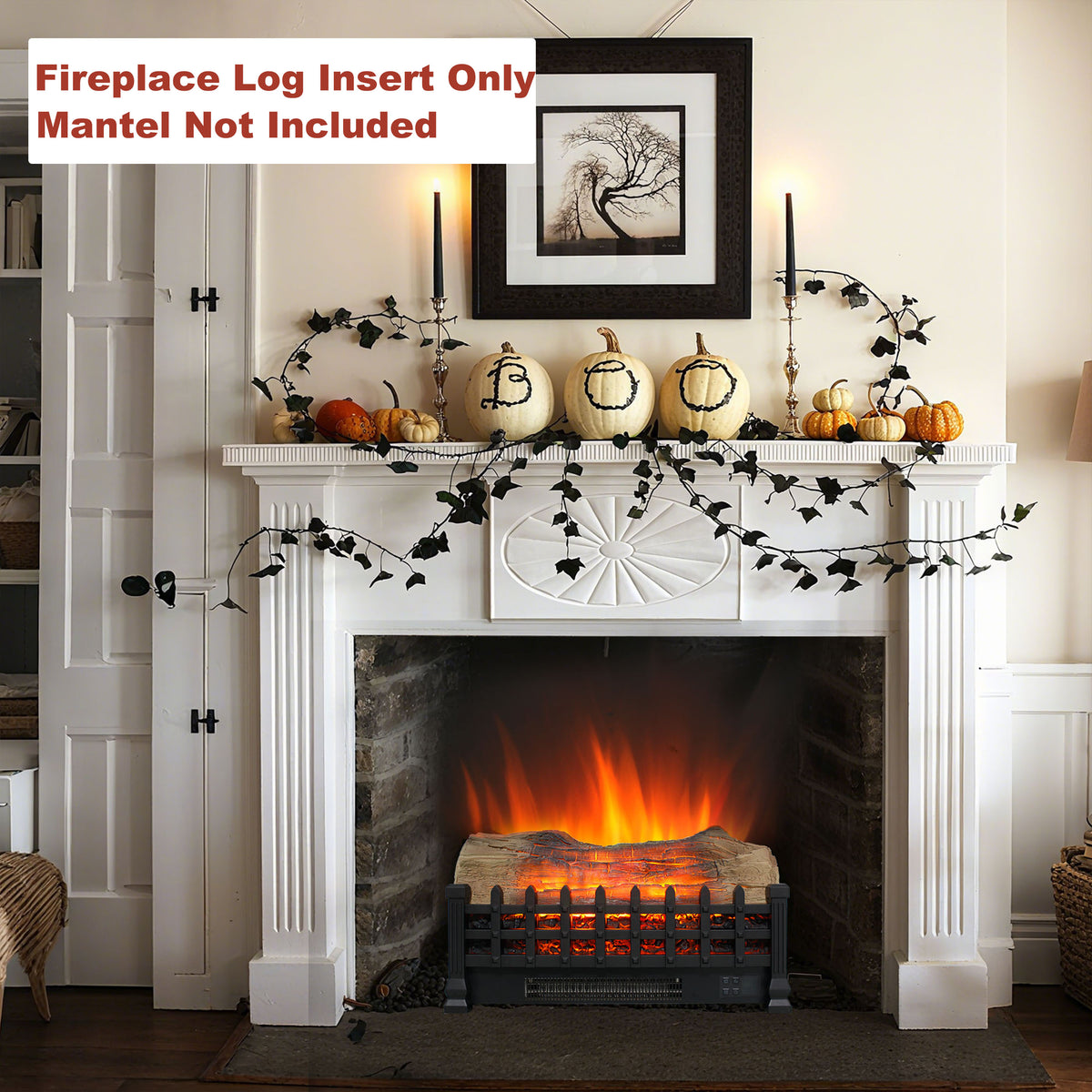 lectric Fireplace Log Set, Legahome 20" Electric Fireplace Logs Inserts Heater with Remote Control, Realistic Fake Fire, Adjustable Flame and Timer, CSA Certified