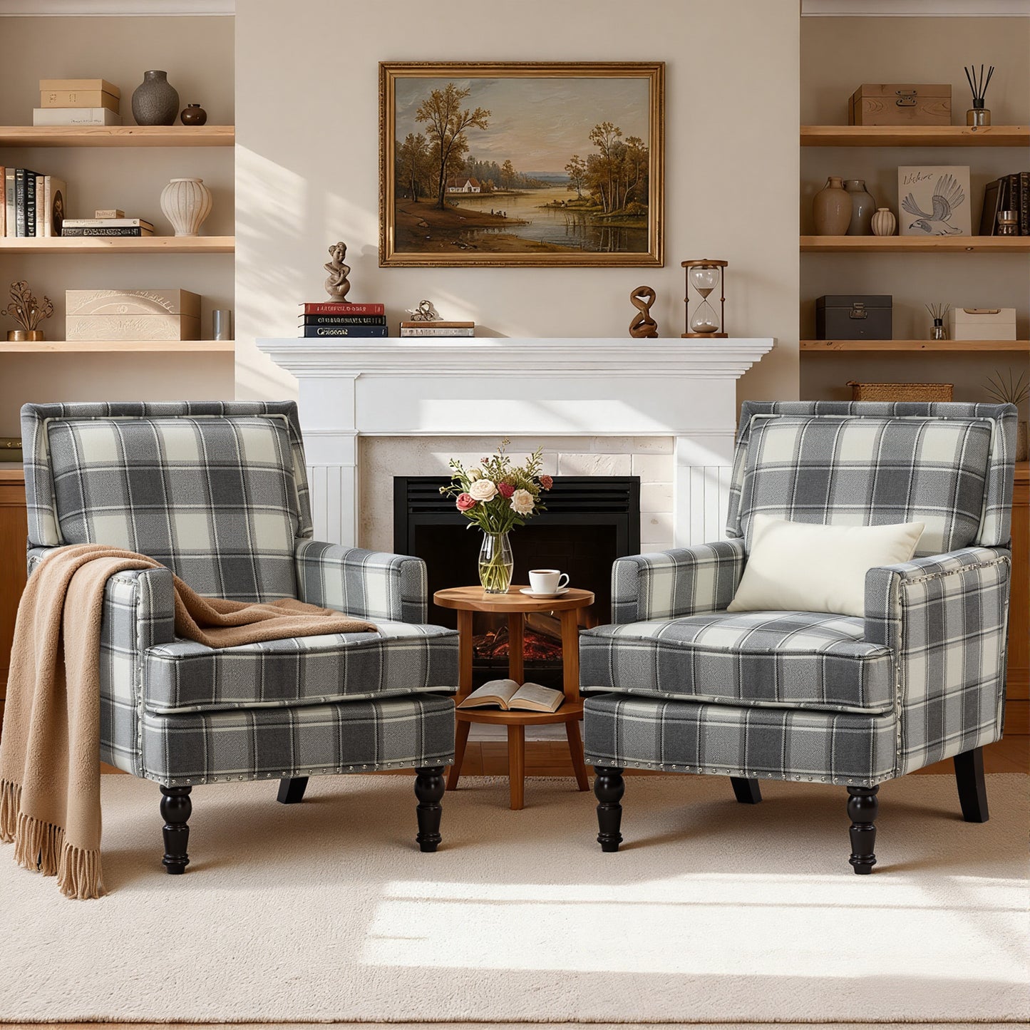 LEGAHOME Vintage Accent Chair, Upholstered Armchair with Nailhead Trim, Linen Fabric Arm Chair Comfort Reading Chair Lounge Chair for Living Room Bedroom Sunroom, Blue(1PC)