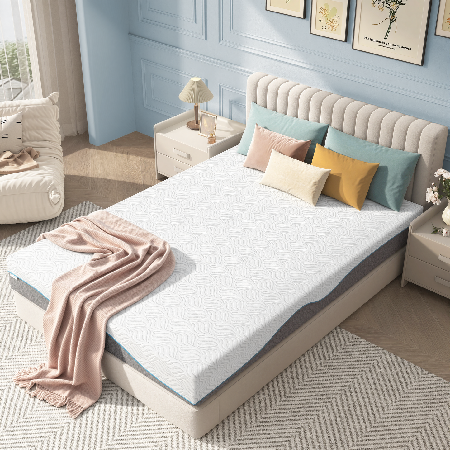Queen Foam Mattress in a Box 8in, Legahome Medium Firm Memory Foam Mattress with Edge Support & Pressure Relief, Motion Isolation, CertiPUR-US Cooling Gel Mattress for Bedroom, White & Gray