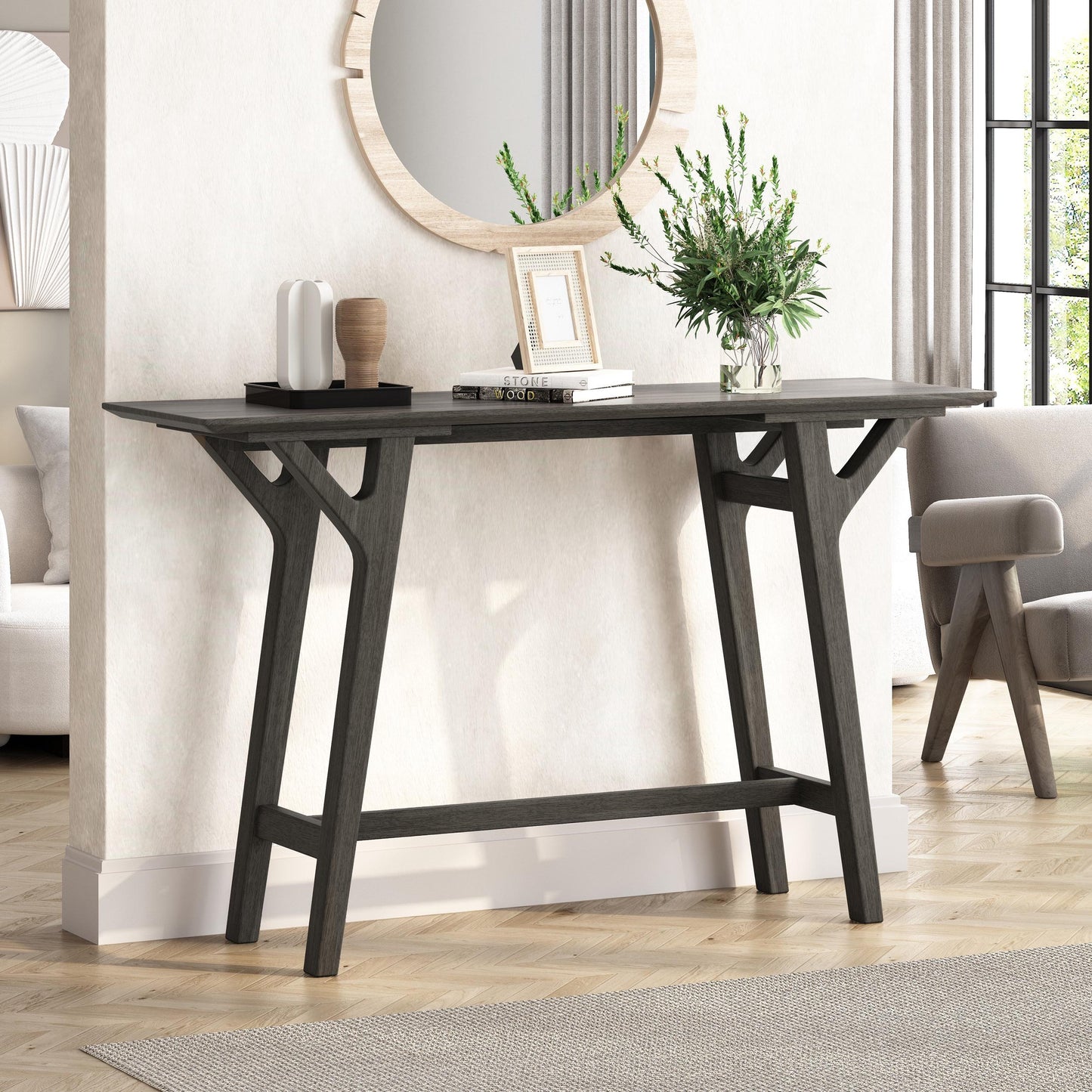 LegaHome Narrow Console Table, Accent Table Rubberwood Frame with Splayed Legs