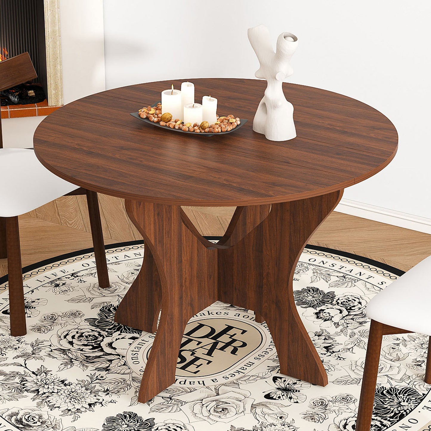 Folding Dining Table, Legahome 43" Round Kitchen Table for 4, Space Saving Foldable Wooden Dining Table, Compact Expandable Dinner Table for for Small Spaces, Apartment & Dining Room