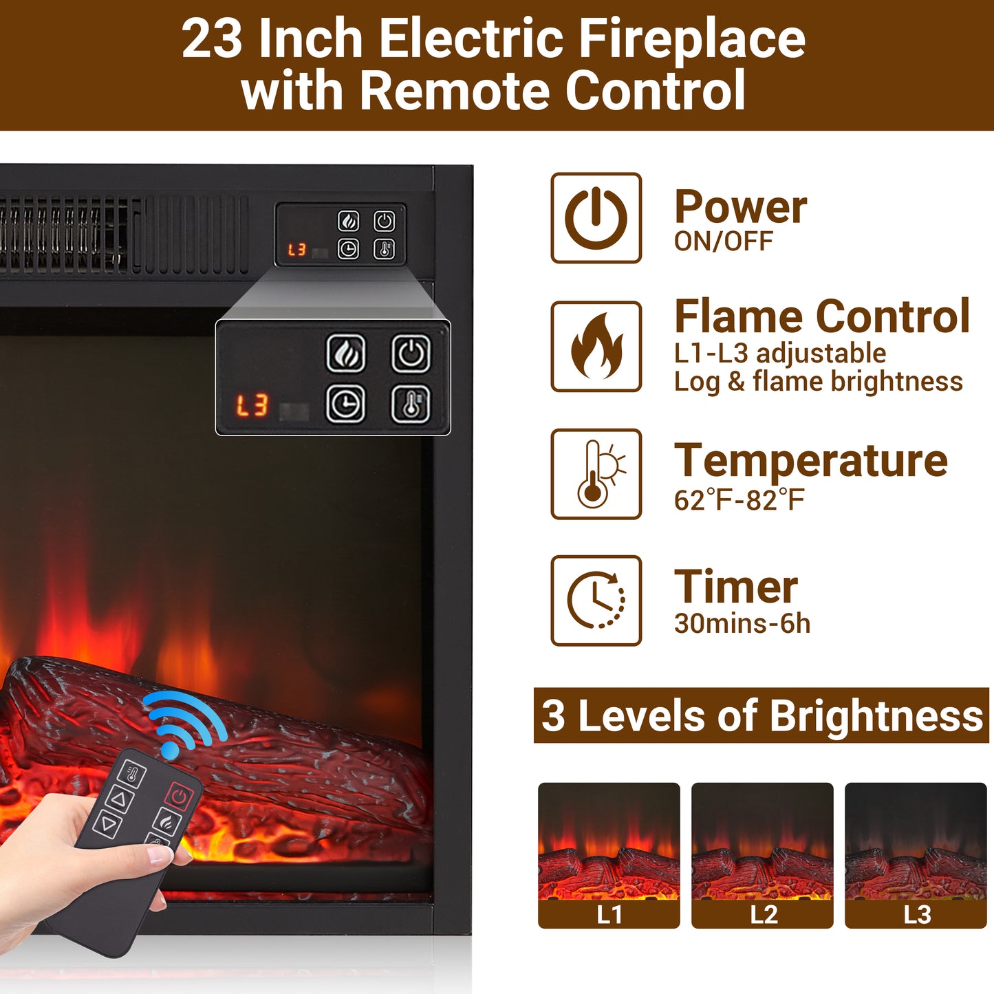 41''W Electric Fireplace with Mantel, Legahome 23'' Freestanding Fireplace Heater with Remote Control, Adjustable Flame, Fireplace TV Stand for 42 inch TV, Living Room Bedroom, 1400W, White