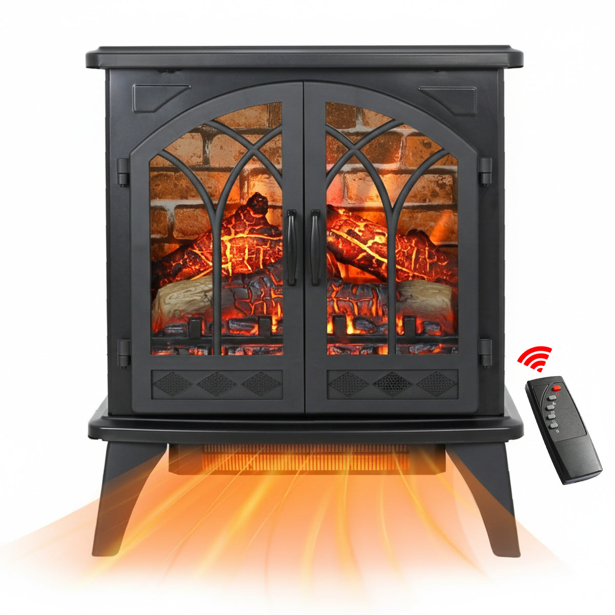 24'' Freestanding Electric Fireplace Heater Stove, Legahome Portable Infrared Fireplace Heater with Remote Control, 3D Realistic Flame, Adjustable Brightness, Temp Control and Timer, Brick Background