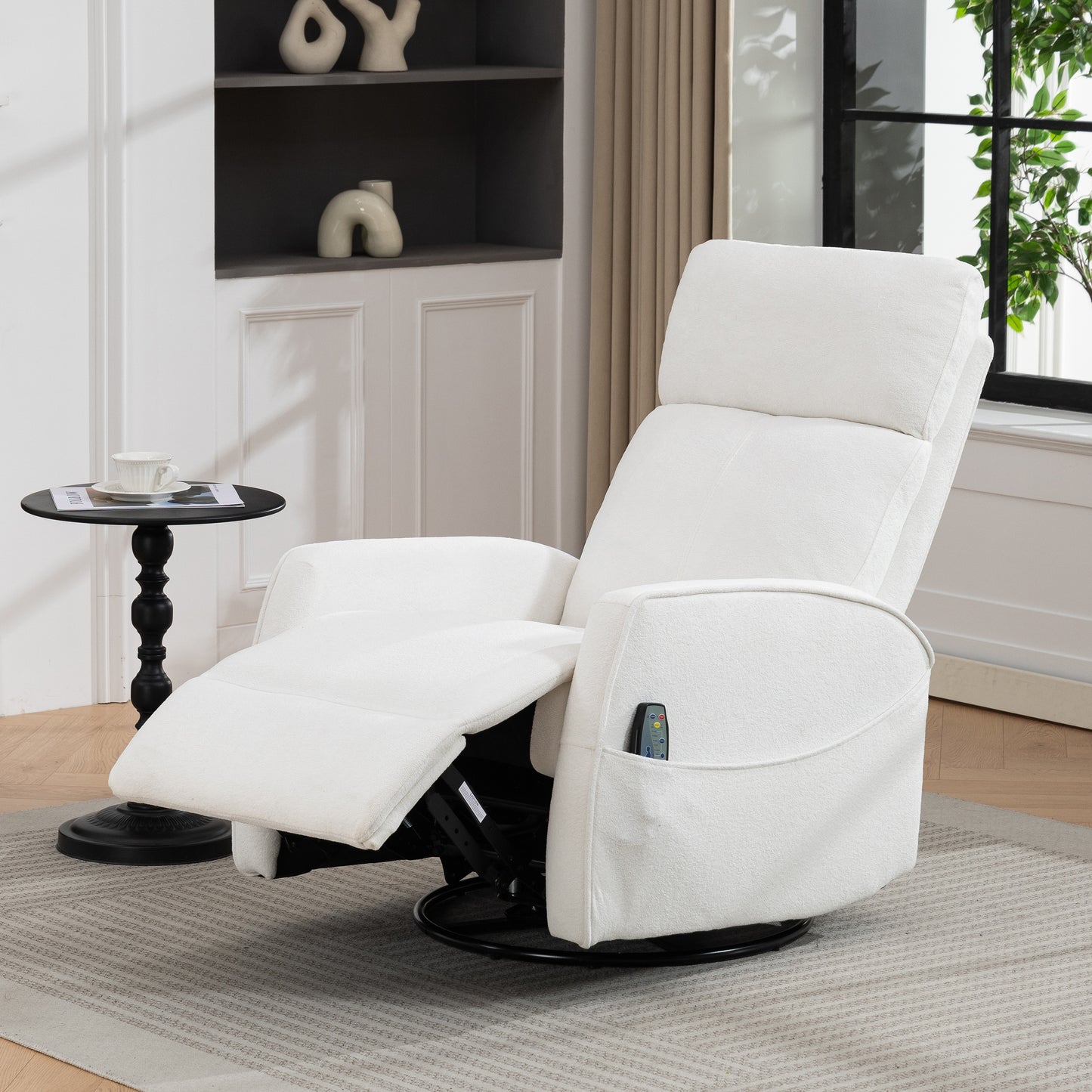 Rocker Recliner with Heat and Massage, Velvet Upholstered 360° Swivel Rocking Recliner, Small Rocker Recliner with Side Pockets for Small Space, Rocking Chair for Nursery Home Theater
