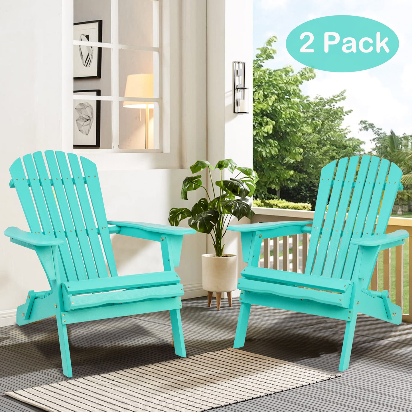 Adirondack Chair Set of 2, Legahome 2 Pcs Outdoor Folding Adirondack Patio Chair, Weather Resistant Patio Chairs for Lawn, Backyard, Garden, 350 lbs Load Capacity, Green