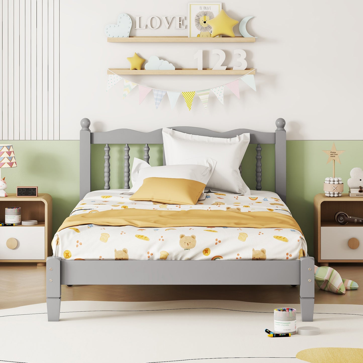 LegaHome Wooden Twin Platform Bed Frame with Headboard and Footboard