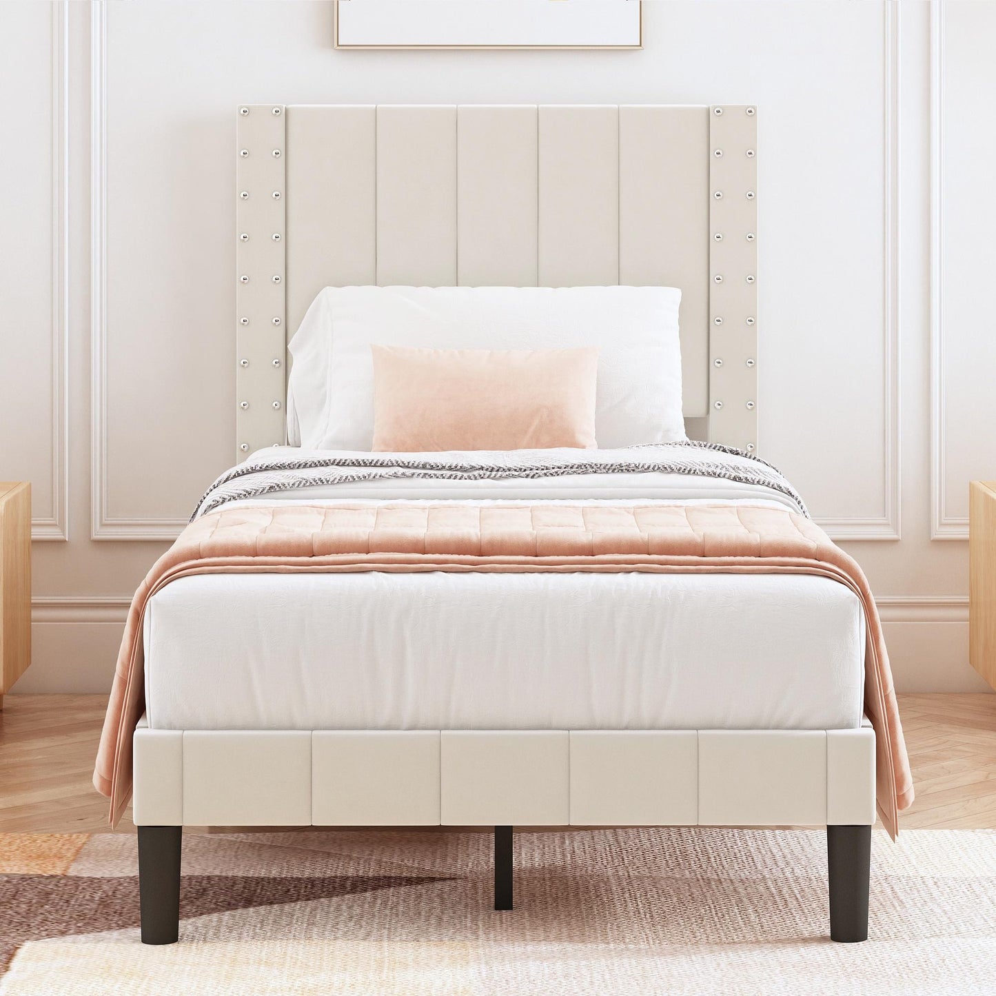 LegaHome Upholstered Platform Bed Frame with Headboard