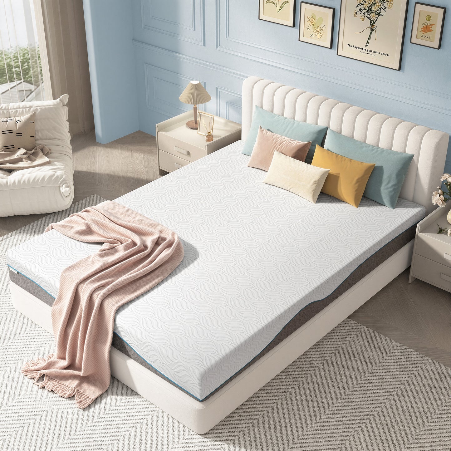 Queen Foam Mattress in a Box 8in, Legahome Medium Firm Memory Foam Mattress with Edge Support & Pressure Relief, Motion Isolation, CertiPUR-US Cooling Gel Mattress for Bedroom, White & Gray
