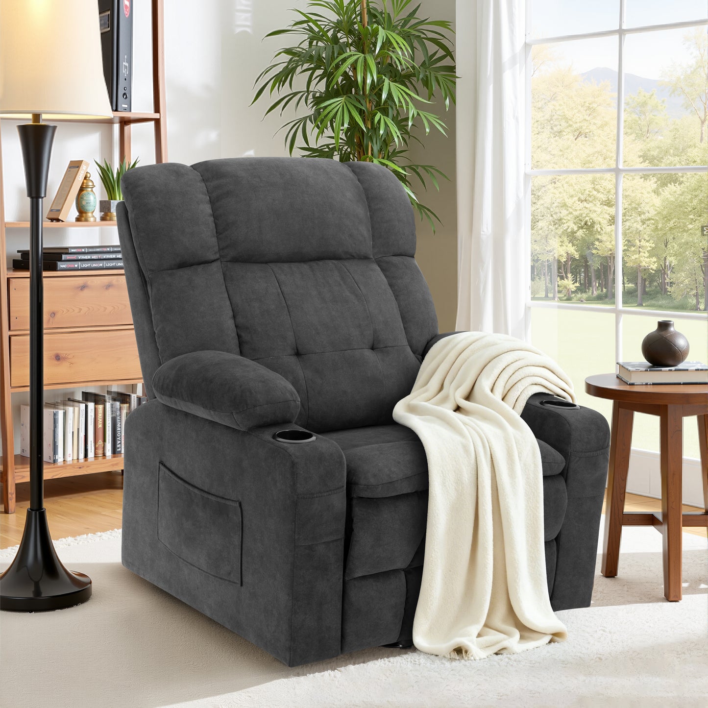 26in Oversized Lift Chair for Elderly, LEGAHOME Power Lift Recliner Chair with Heat and Massage, Velvet Fabric Massage Recliner for Adults, Blue