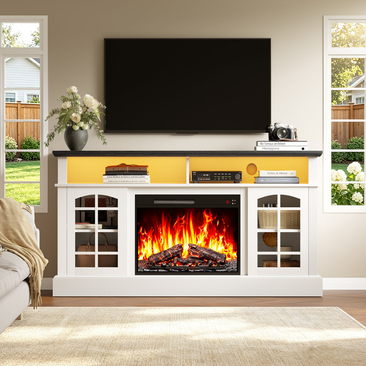 LEGAHOME Electric Fireplace TV Stand for 65in TVs