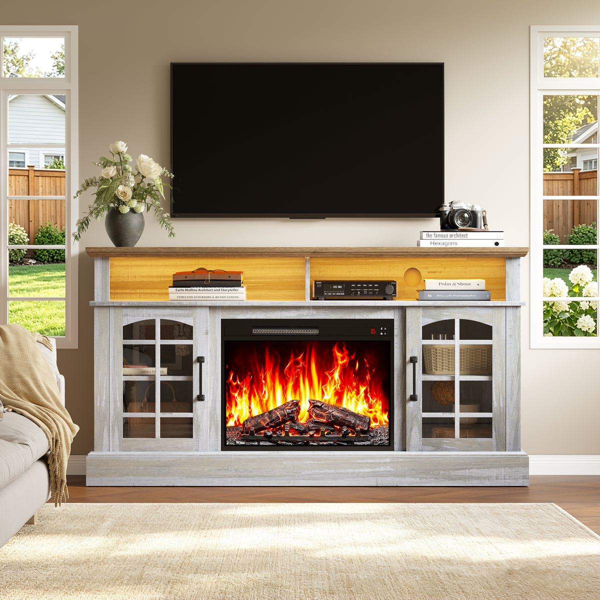 LEGAHOME Electric Fireplace TV Stand for 65in TVs
